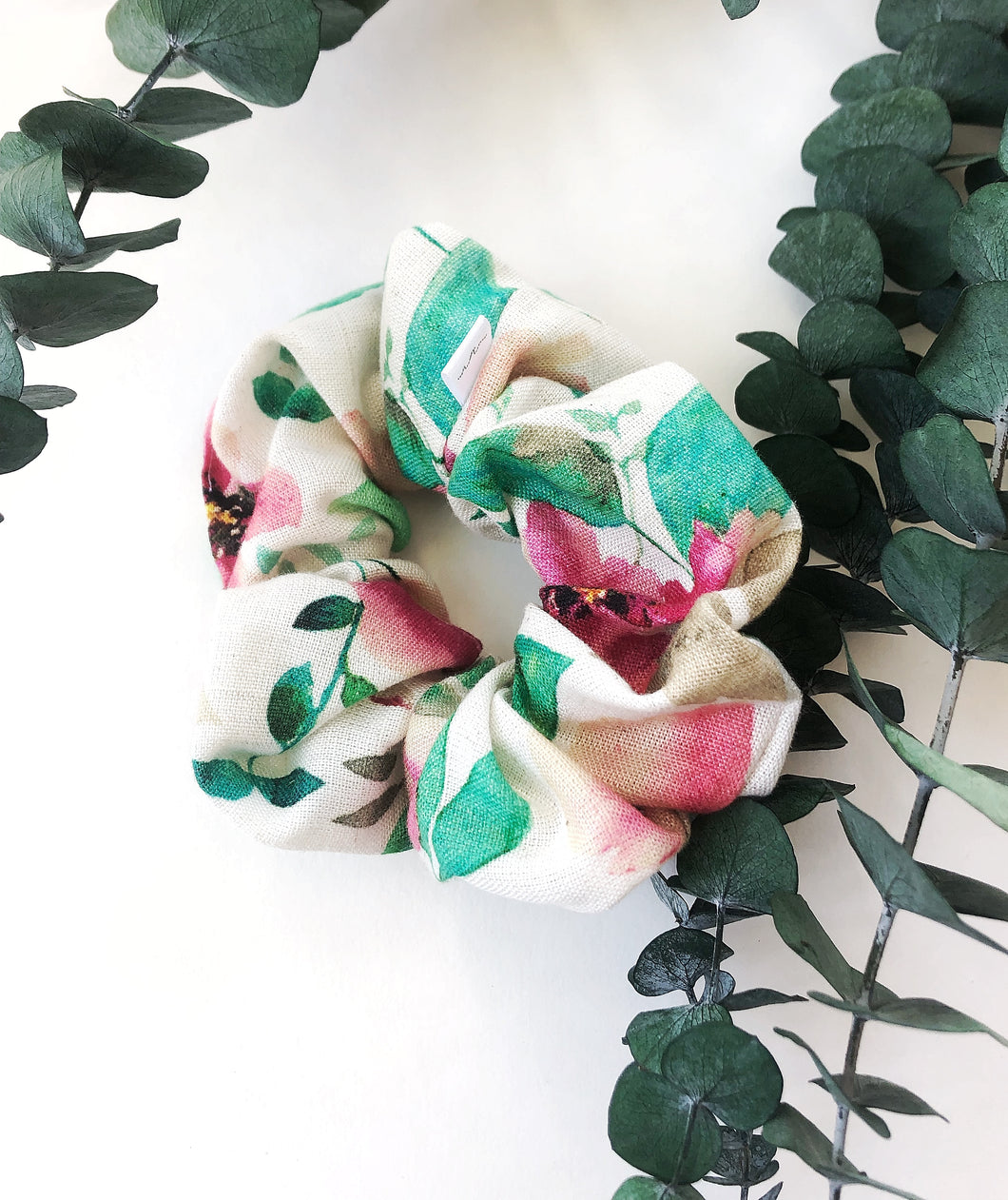 Cream & Green Floral Scrunchie