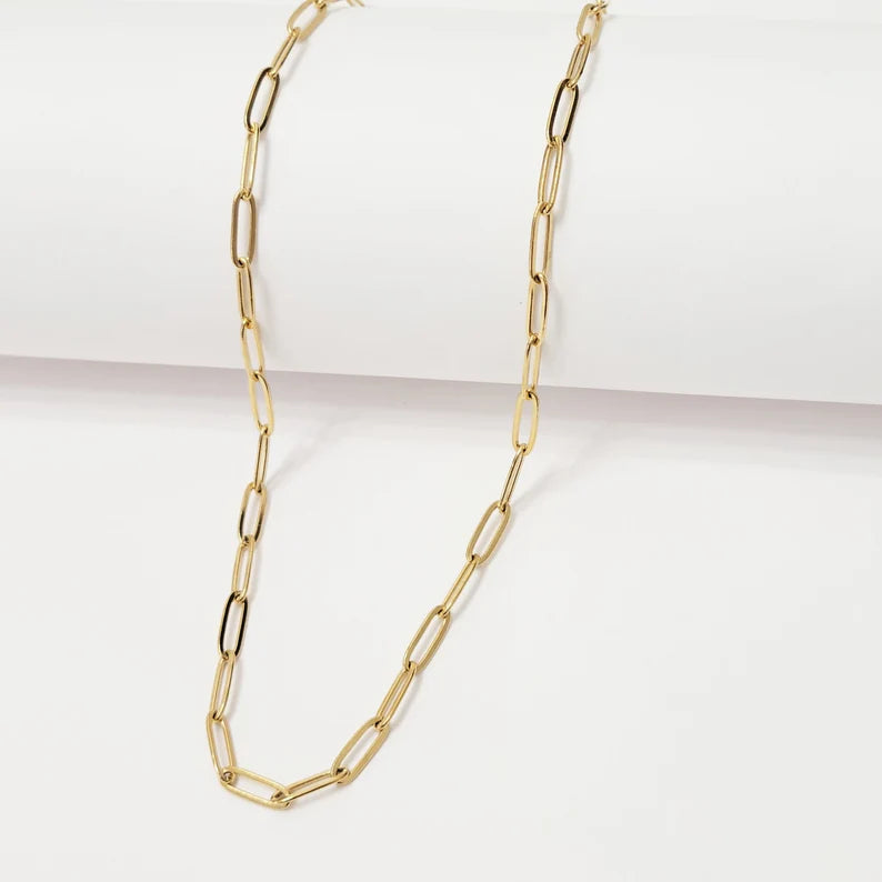18k Paperclip Necklace 16” Length
