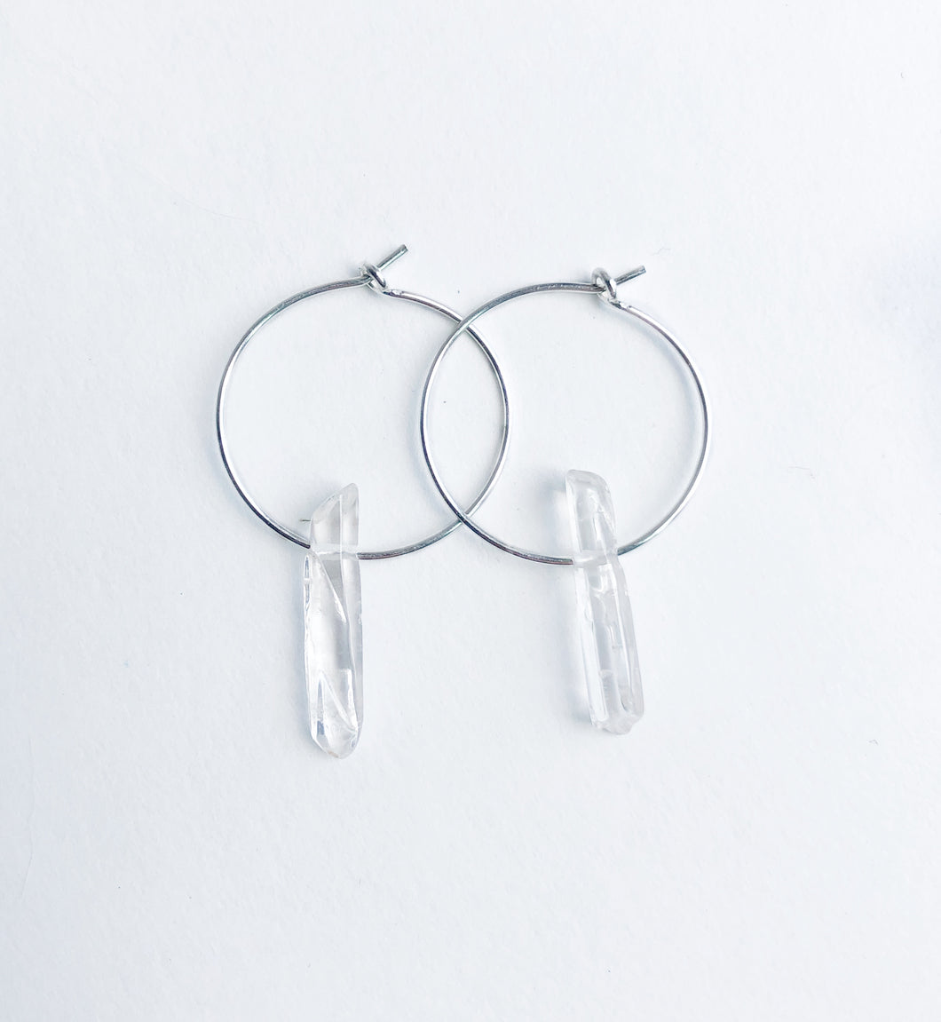 Clear Quartz Sterling Silver Hoops